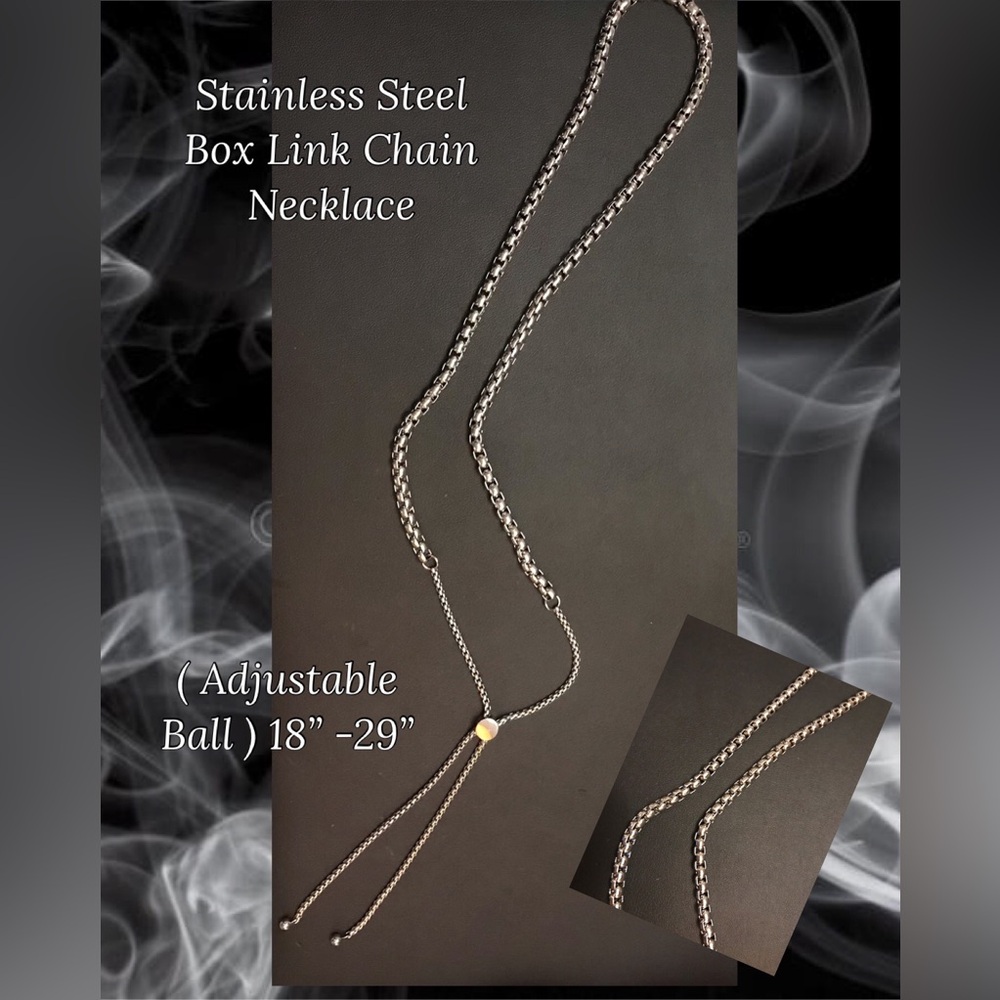 Box Link Chain Necklace Silver Stainless